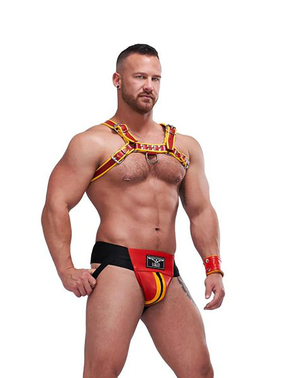 Brunos \ Mister B \ Mister B \ Leather Circuit Jockstrap | Red/Yellow