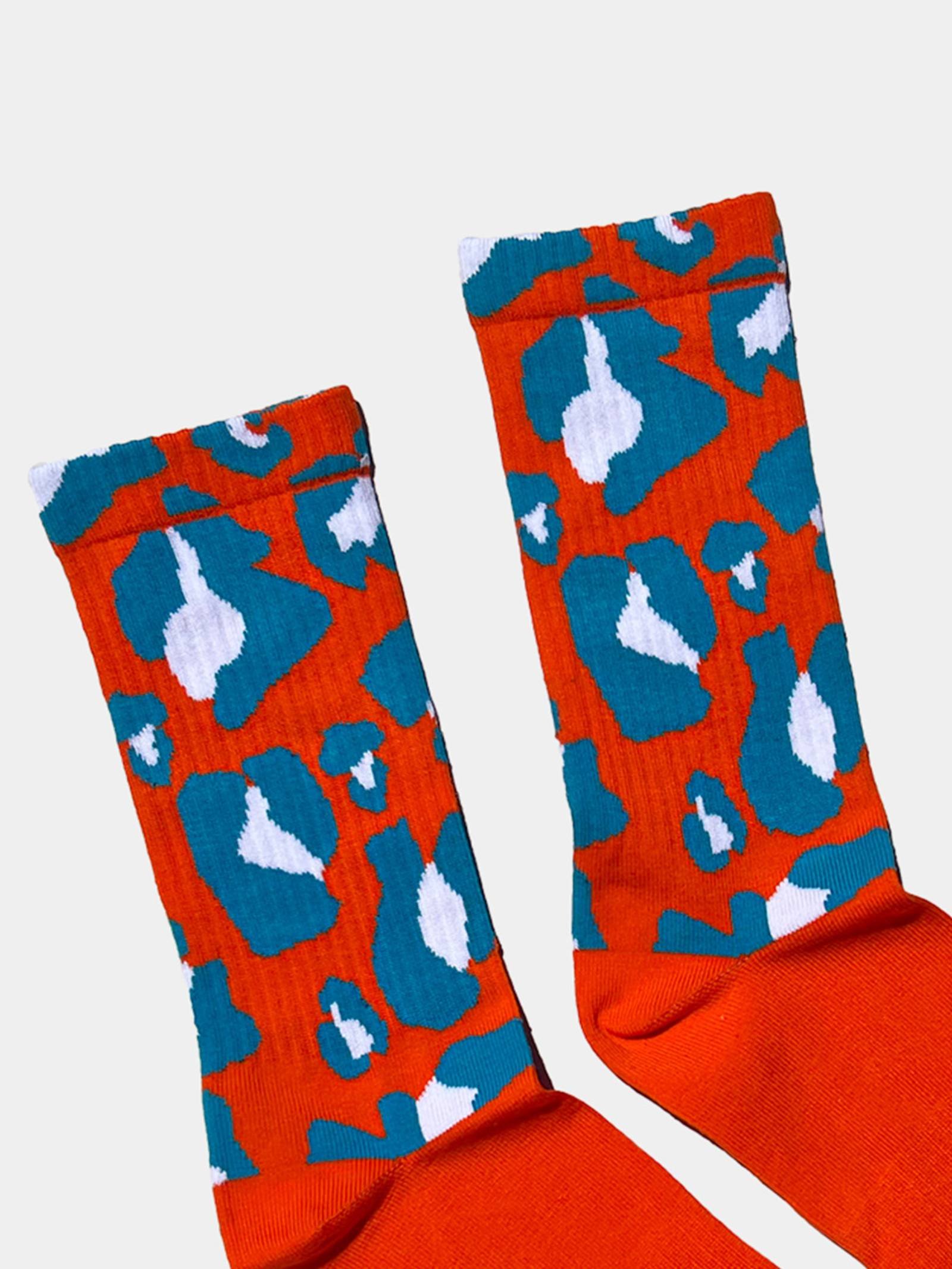Gym Socks Leopard | Neonorange/Blue/White
