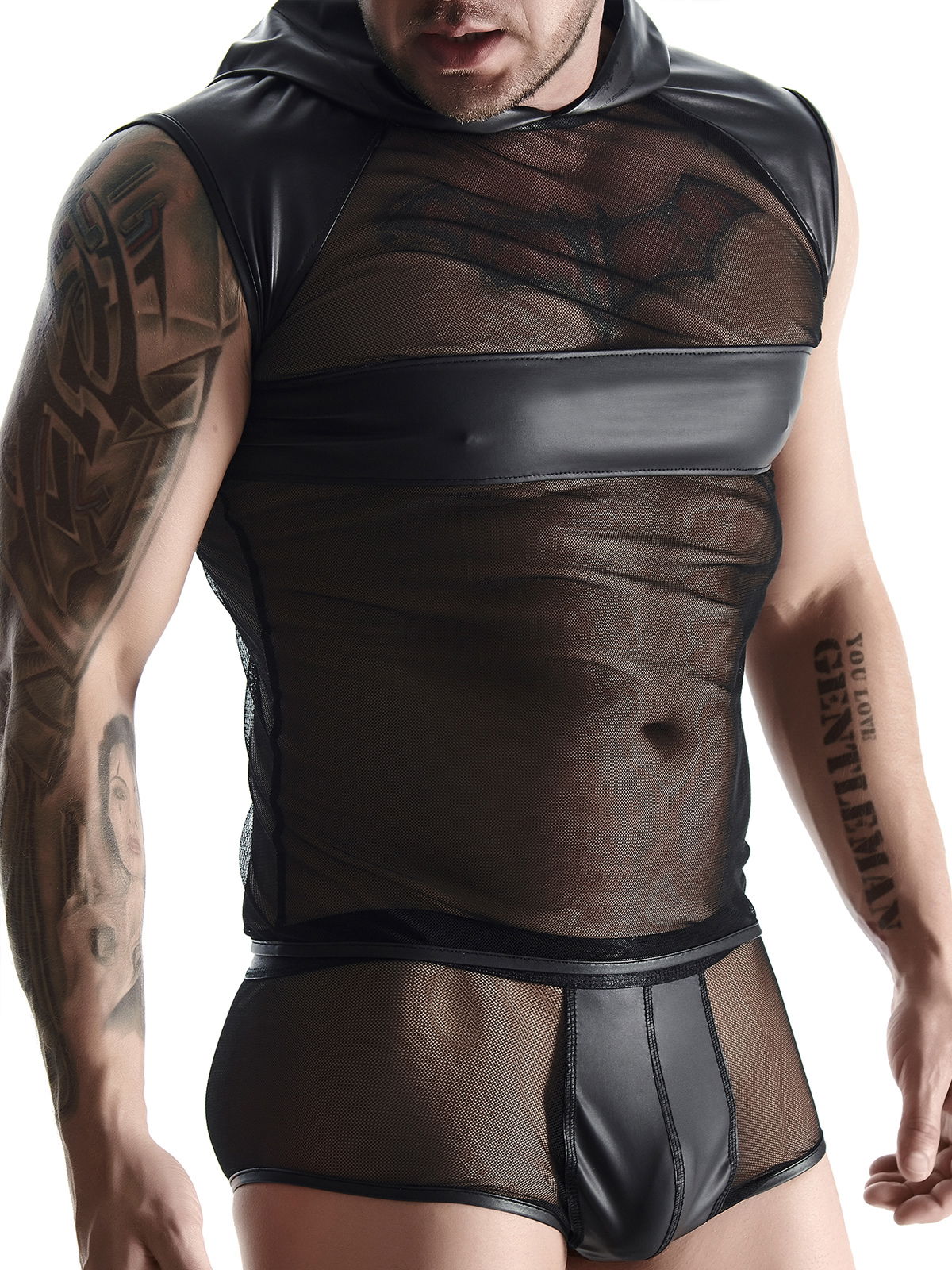 Brunos \ Regnes Fetish Planet \ Regnes Fetish Planet \ Shirt Mesh mit Kapuze | Black