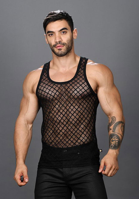 Brunos \ Fashion Sale \ Andrew Christian \ Andrew Christian Lattice Lace Sheer Tank Top