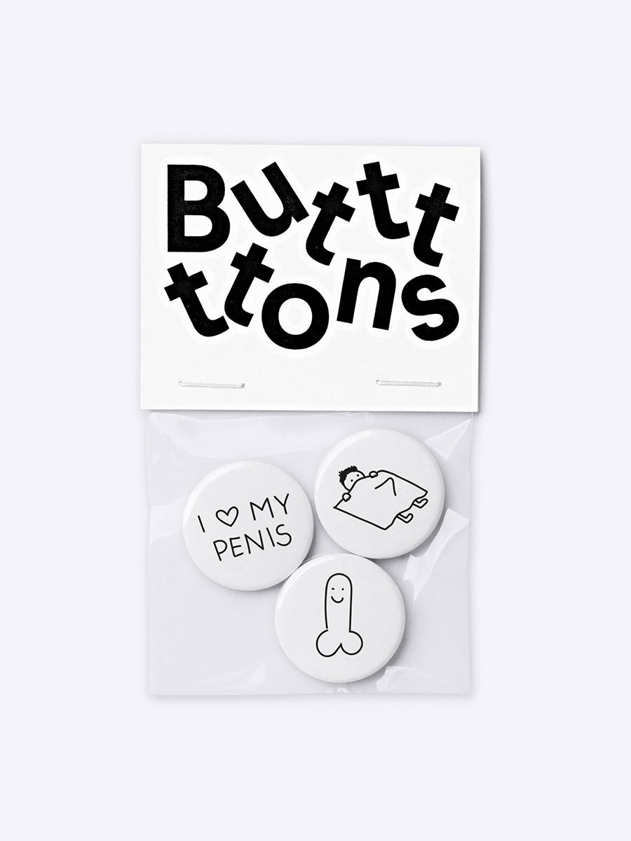 Brunos \  \  \ Butt-Ons "I love my Penis" | 3-Pack