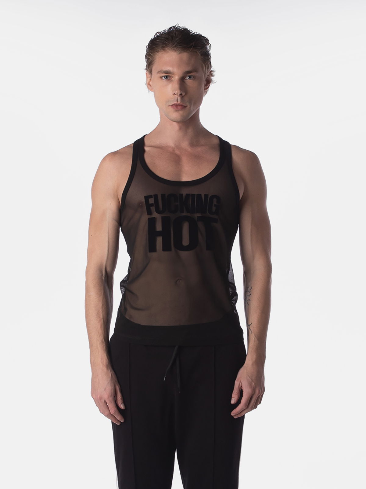 Brunos \ Fashion Sale \ Barcode Berlin \ Mesh Tank Top Fucking Hot | Black