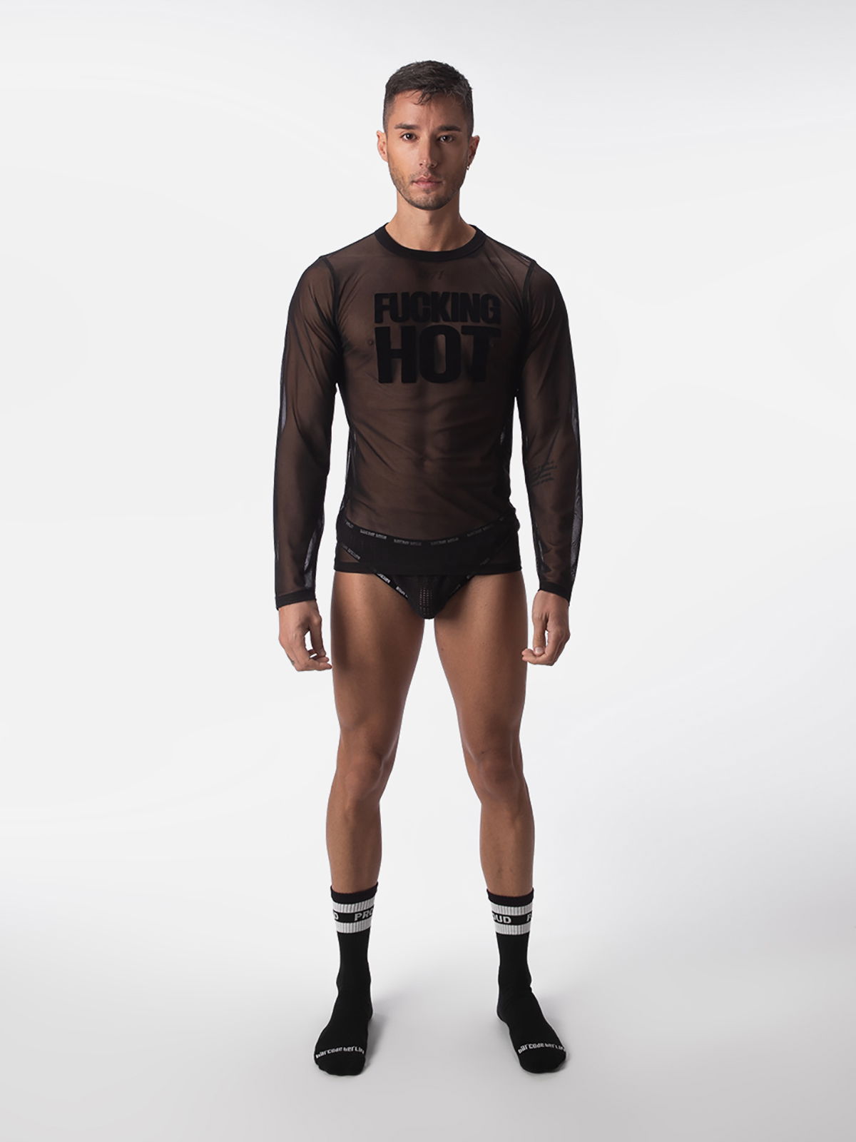 Brunos \ Fashion Sale \ Barcode Berlin \ Mesh Long Sleeve Fucking Hot | Black