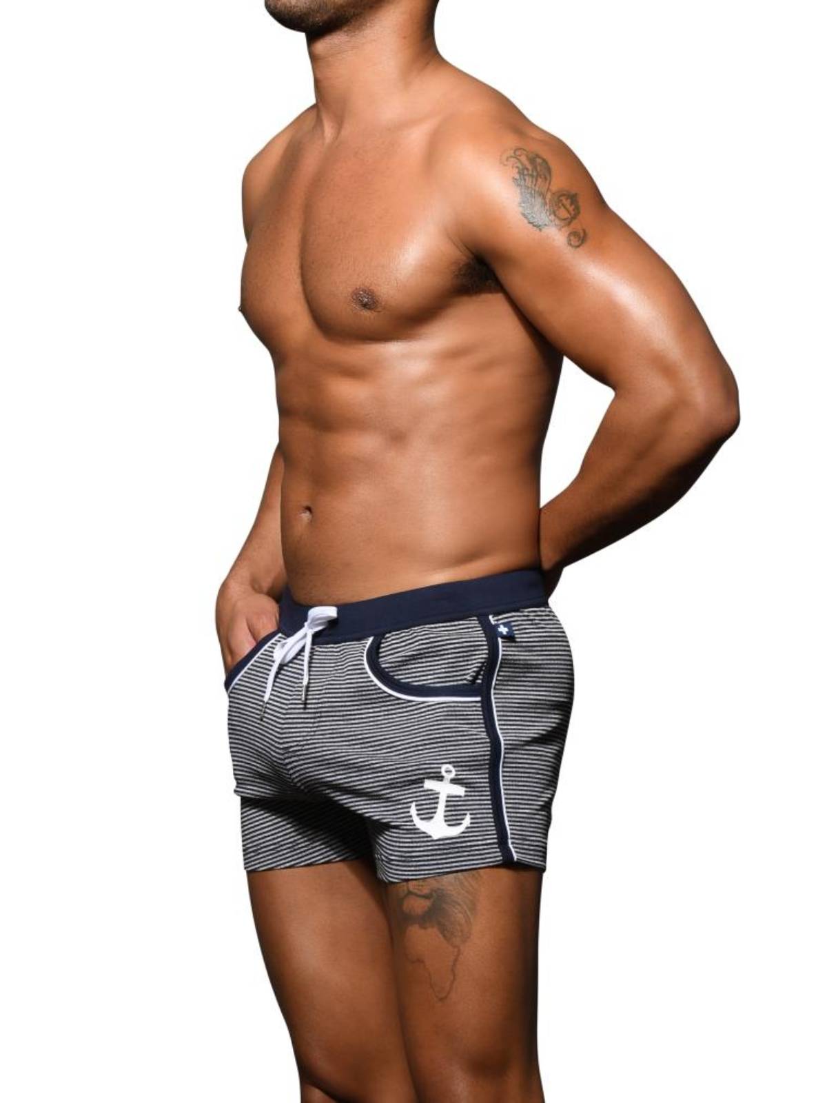 Brunos \ Shorts | Pants \ Andrew Christian \ Andrew Christian Anchor Stripe Shorts | Navy/White