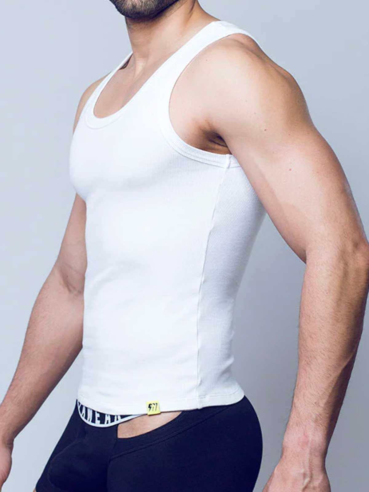 Brunos \  \ Supawear \ Tank Top Ribbed Slashed Singlet | White