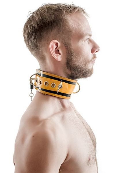 Rubber Collar Lockable Halsband | Black/Yellow