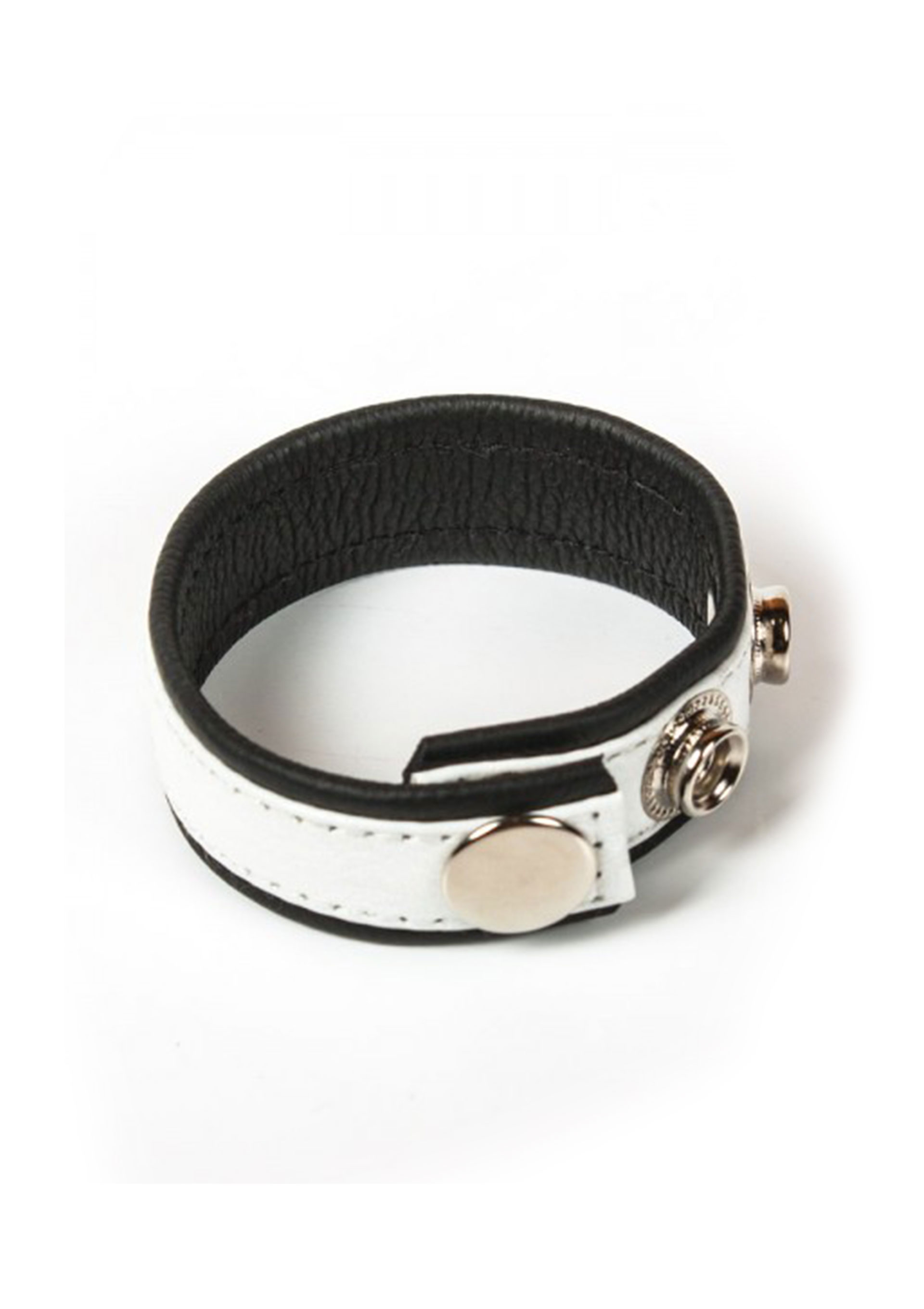 Brunos \ Leder  \  \ 3 Snap Leather Cock Ring Black/White