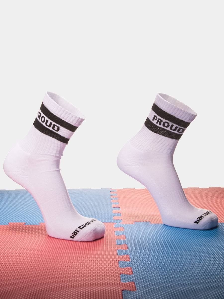 Brunos \  \ Barcode Berlin \ Fetish Half Socks Proud | White/Black