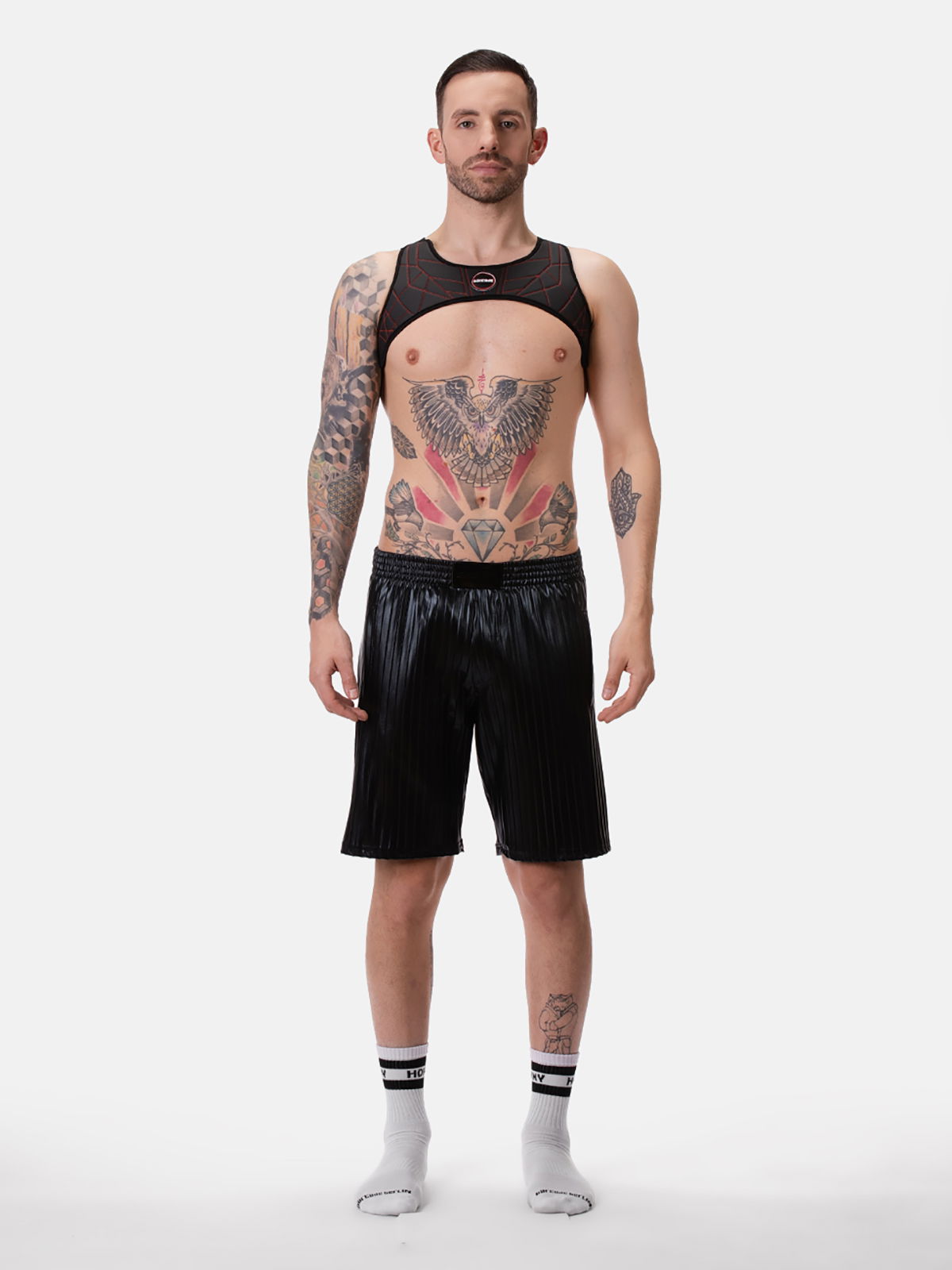 Brunos \ Shorts | Pants \ Barcode Berlin \ Pleated Leather Short Rub | Black