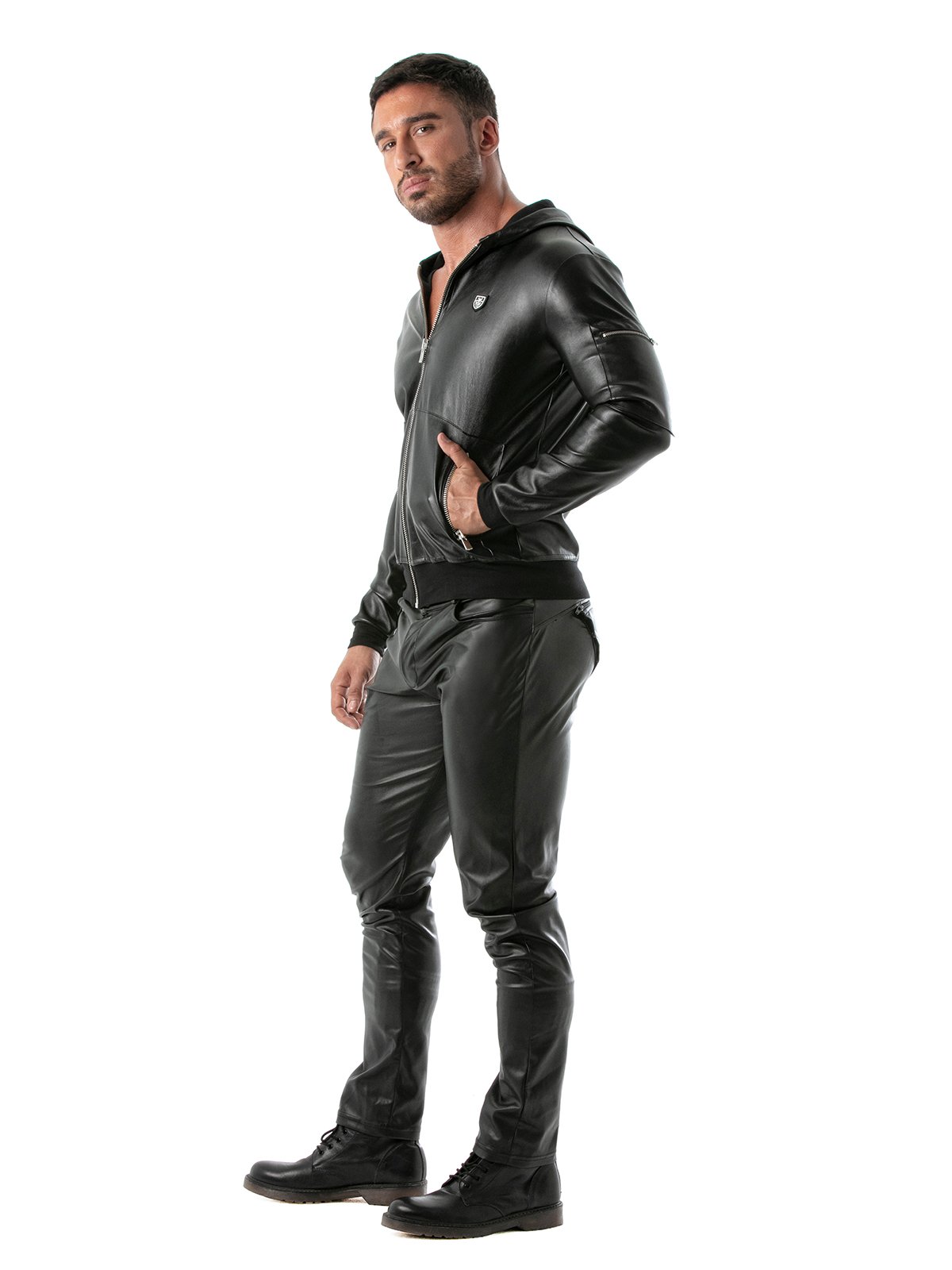  Leather-look Hoodie Jacket | Black