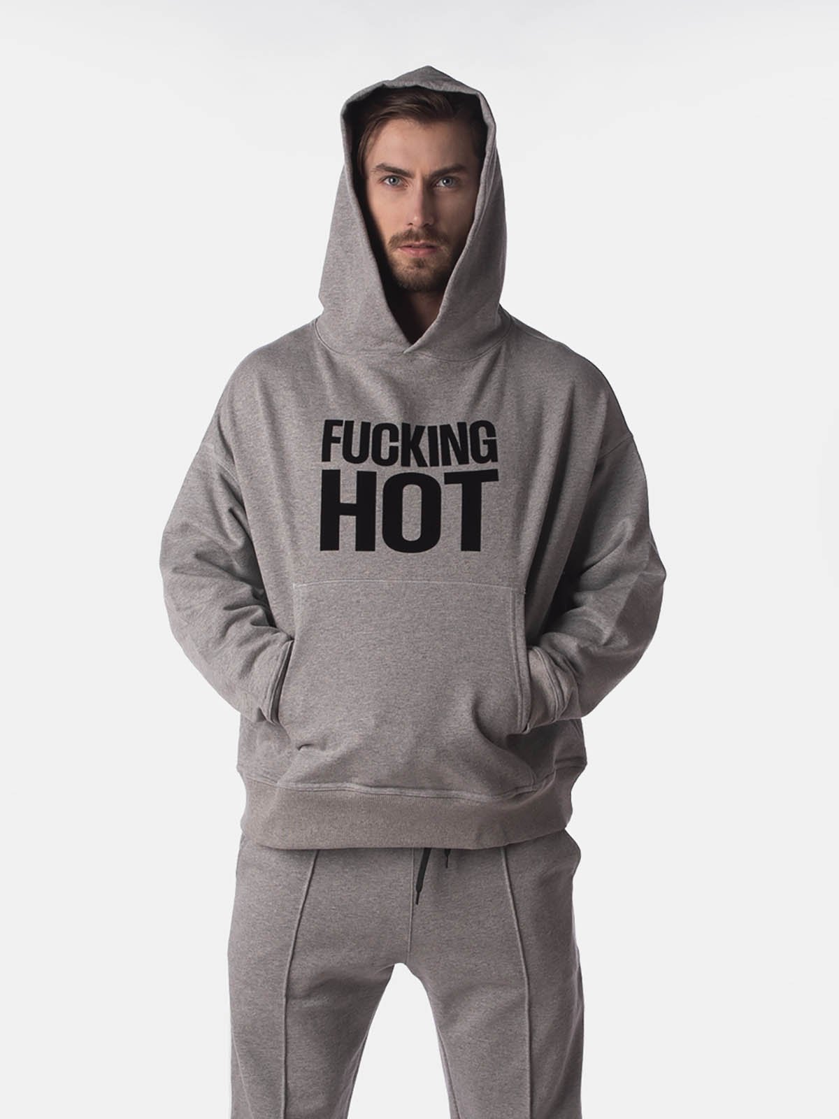 Hoodie Fleece Oversize Fucking Hot | Grey