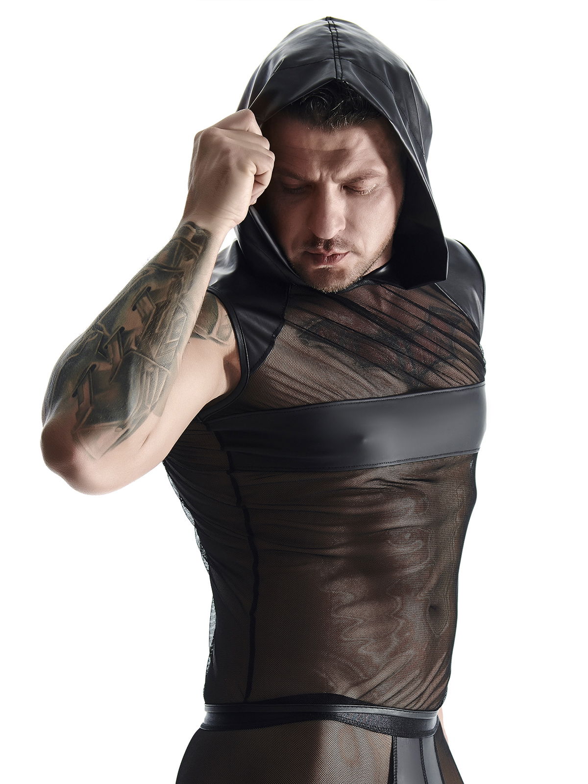 Brunos \ Regnes Fetish Planet \ Regnes Fetish Planet \ Shirt Mesh mit Kapuze | Black