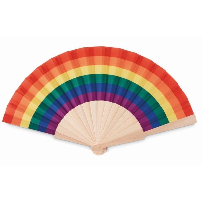 Regenbogen Handfächer 23 cm | Holz