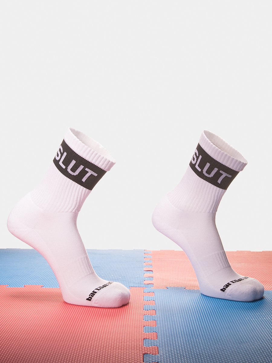 Fetish Half Socks "SLUT" | White/Black