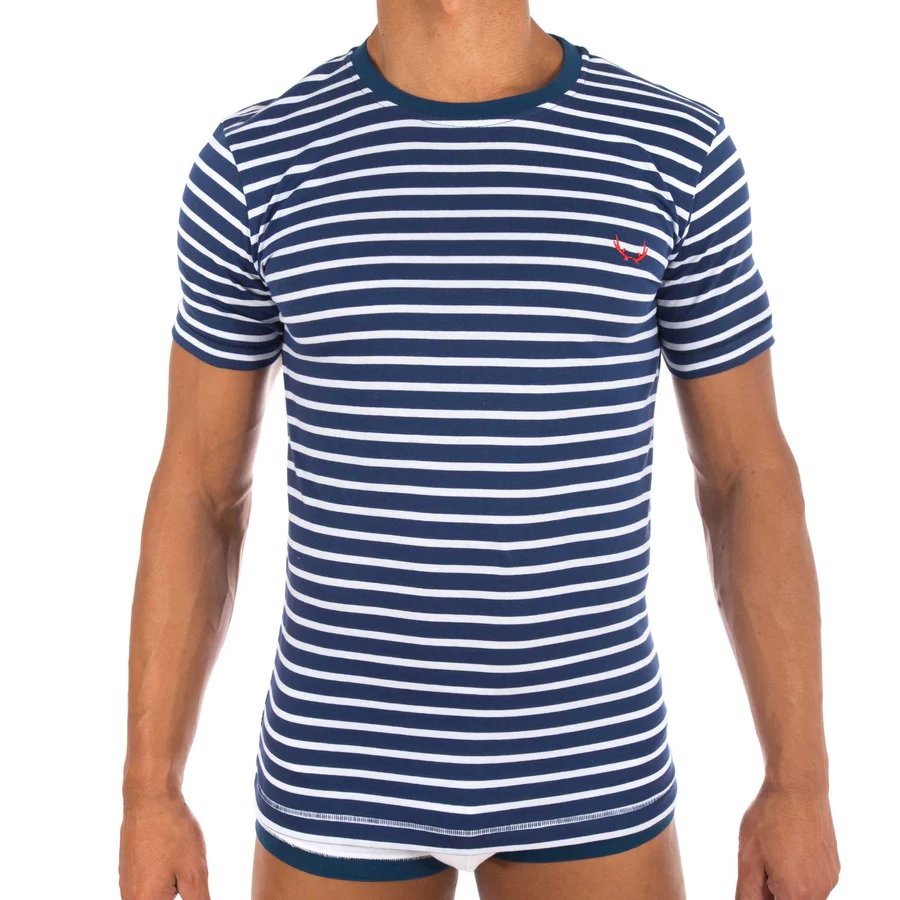 Navy T-Shirt White Stripes