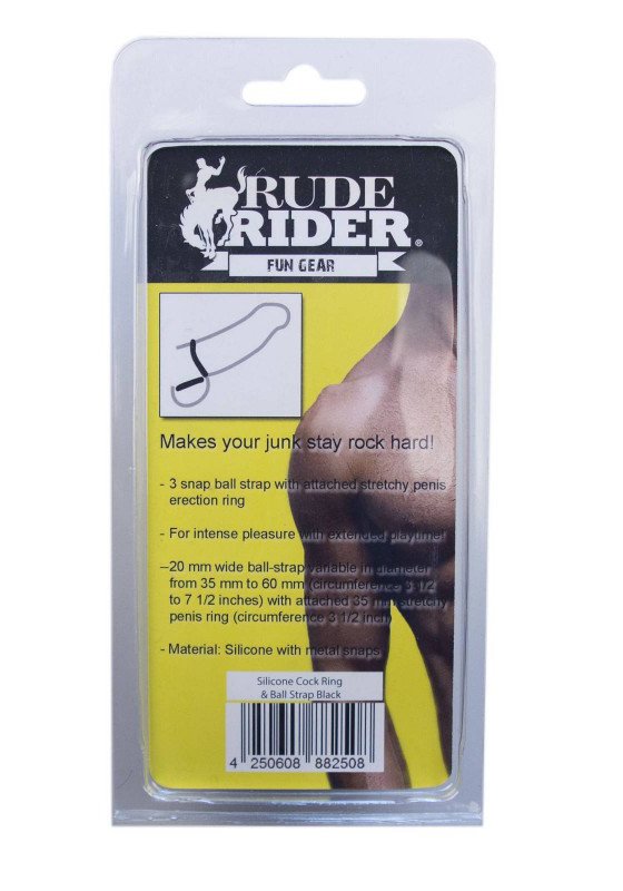 Rude Rider: Cock Ring & Ball Strap - black